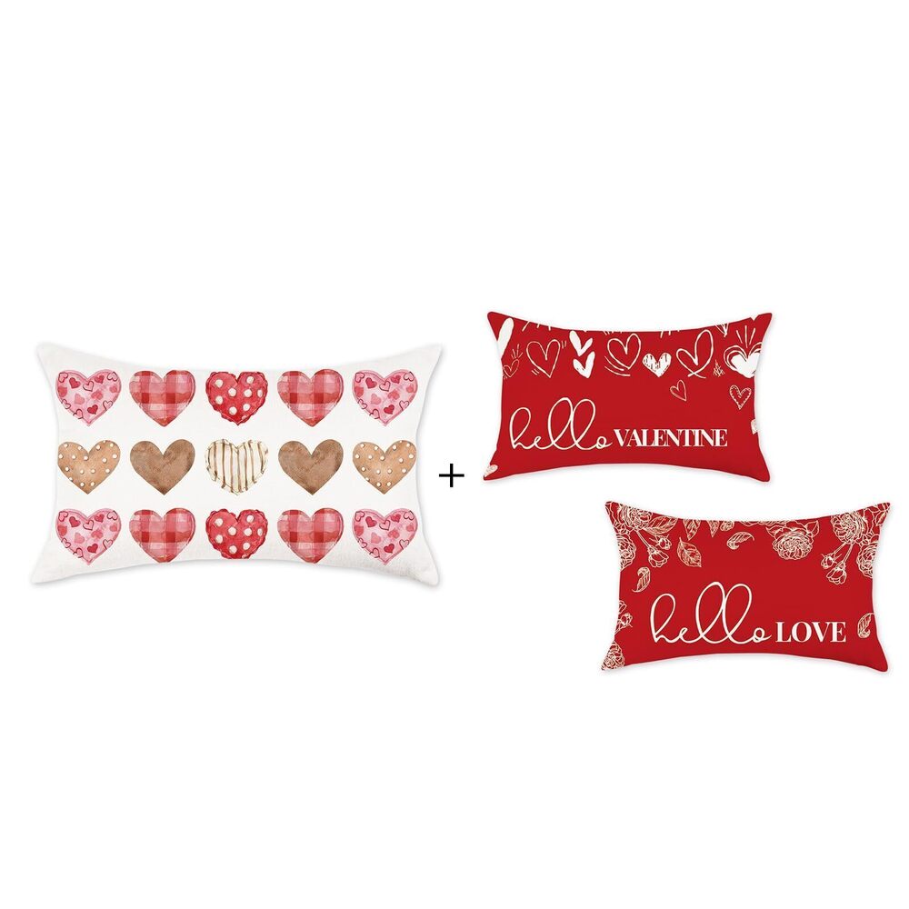 3194 Valentine's Day Throw Pillow Covers 12x20 Set of 2 Hello Valentines